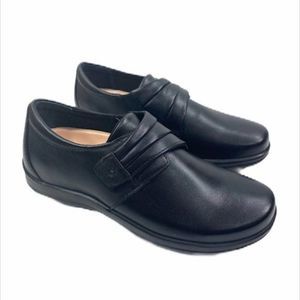 Apex Linda Black Leather Comfort Slip-on Shoes
